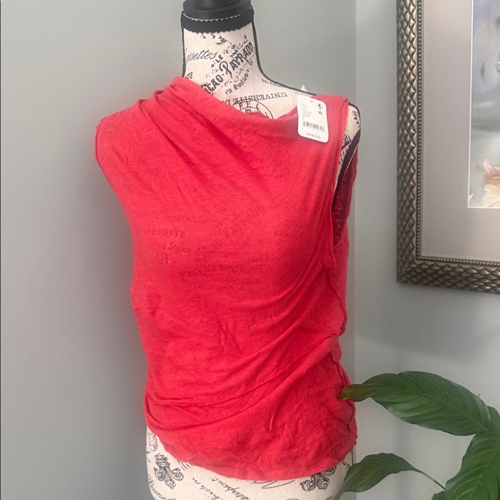 Free People Vibrant Red Drape Blouse
